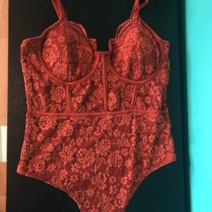 NWOT, Sexy Orange Lace Body Suit, Size Medium